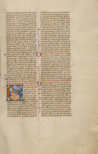 Initial E: David Playing the Bells; Bologna, Emilia-Romagna, Italy; about 1280 - 1290; Tempera colors, gold leaf, and ink