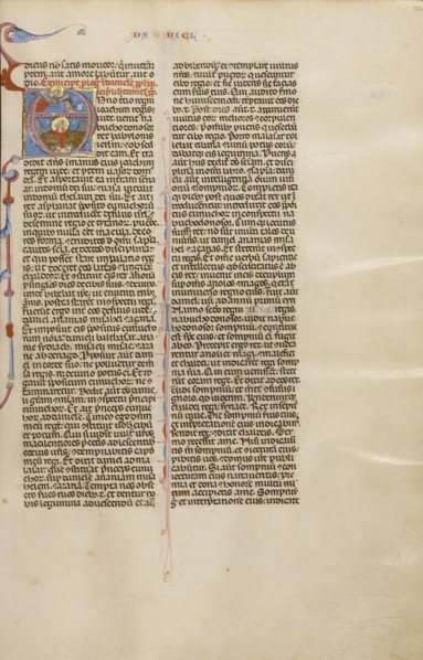Initial A: Daniel in the Lions' Den; Bologna, Emilia-Romagna, Italy; about 1280 - 1290; Tempera colors, gold leaf, and ink