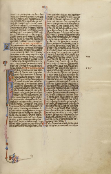 Initial I: Zechariah in the Temple; Bologna, Emilia-Romagna, Italy; about 1280 - 1290; Tempera colors, gold leaf, and ink