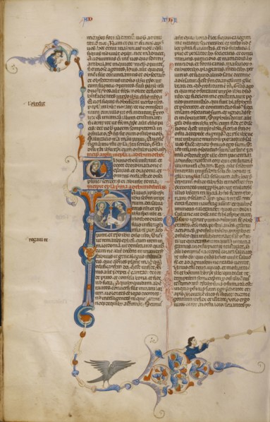 Initial P: Saint Paul Giving a Letter to a Bishop; Bologna, Emilia-Romagna, Italy; about 1280 - 1290; Tempera colors, gold leaf