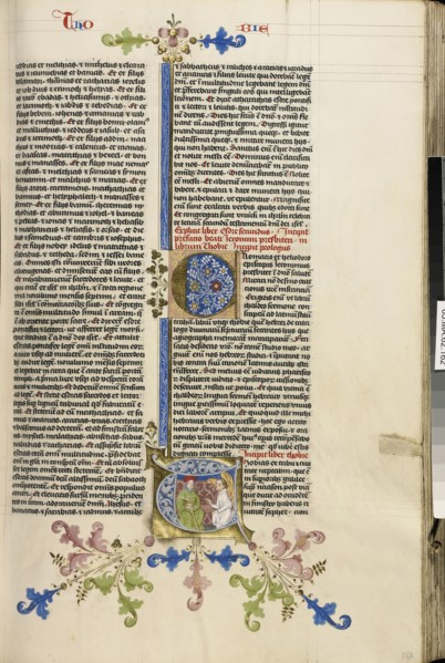 Initial T: Blind Tobit and the Angel; Circle of Stefan Lochner, German, died 1451, Cologne, Germany; about 1450; Gold leaf
