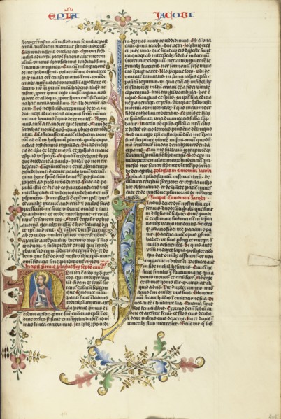 Initial N: Saint James with a Sword; Circle of Stefan Lochner, German, died 1451, Cologne, Germany; about 1450; Gold leaf