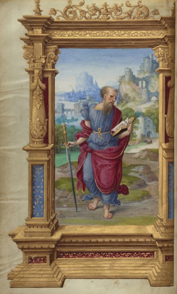 Saint Paul; Master of the Getty Epistles, French, active about 1520 - about 1549, Tours, France; about 1528 - 1530; Tempera