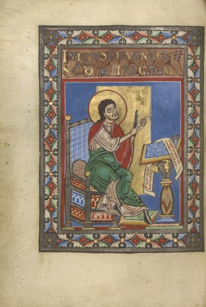 Saint Luke; Helmarshausen, Germany; about 1120 - 1140; Tempera colors, gold, and silver on parchment; Leaf: 22.9 x 16.5 cm