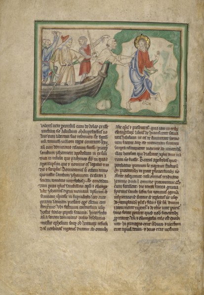 The Arrival of Saint John on Patmos; London, probably, England; about 1255 - 1260; Tempera colors, gold leaf, colored washes