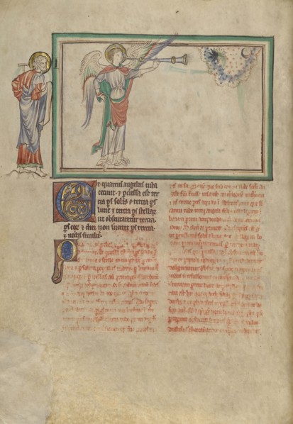 The Fourth Trumpet: The Darkening of a Third of the Celestial Bodies; London, probably, England; about 1255 - 1260; Tempera