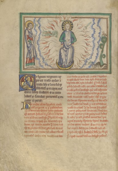 The Woman Clothed in the Sun; London, probably, England; about 1255 - 1260; Tempera colors, gold leaf, colored washes, pen