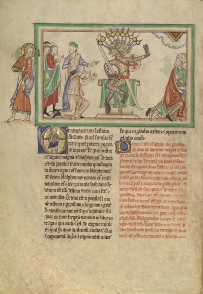 The Beast Enthroned; London, probably, England; about 1255 - 1260; Tempera colors, gold leaf, colored washes, pen and ink