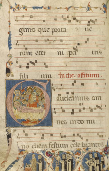 Initial G: The Death of the Virgin; Jacobellus of Salerno, Italian, active about 1270, Bologna, Emilia-Romagna, Italy