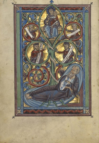 The Tree of Jesse; Würzburg, Germany; about 1240 - 1250; Tempera colors, gold leaf, and silver leaf on parchment; Leaf