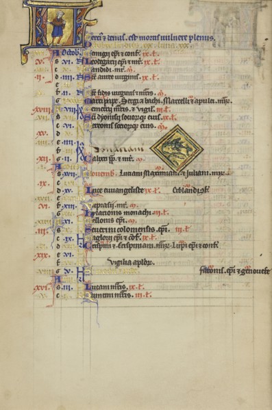 A Man Sowing; Zodiacal Sign of Scorpio; Paris, France; about 1250 - 1260; Tempera colors, gold leaf, and ink on parchment; Leaf