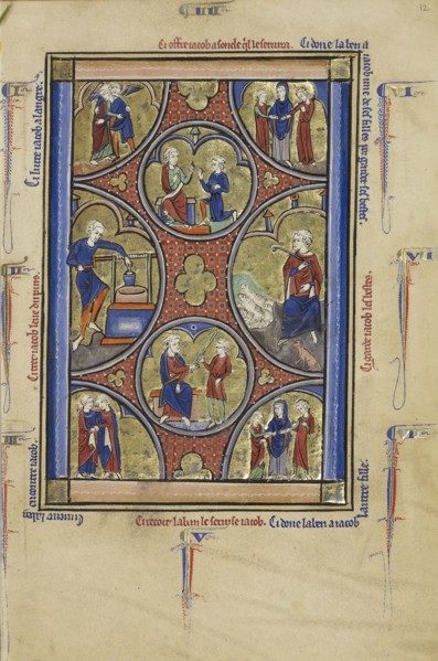 Scenes from the Life of Jacob; Paris, France; about 1250 - 1260; Tempera colors, gold leaf, and ink on parchment; Leaf