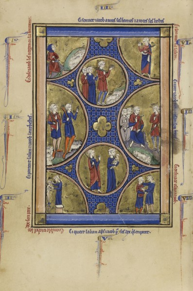 Scenes from the Lives of Jacob; Paris, France; about 1250 - 1260; Tempera colors, gold leaf, and ink on parchment; Leaf