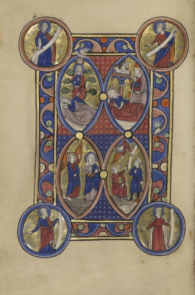 The Tree of Jesse; The Annunciation; The Nativity; The Annunciation to the Shepherds; Paris, France; about 1250 - 1260; Tempera