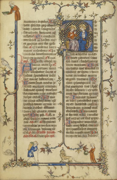 Initial D: God the Father and Christ; Paris, France; about 1320 - 1325; Tempera colors, gold leaf, and ink on parchment; Leaf