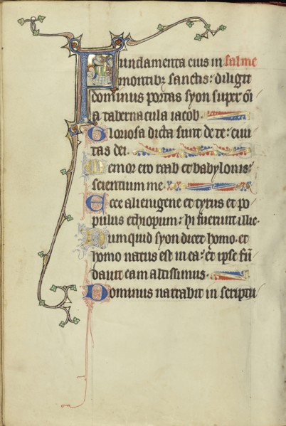 Initial F: The Nativity; Northeastern France, France; about 1300; Tempera colors, gold leaf, and ink on parchment; Leaf