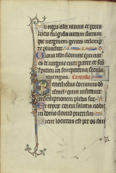 Initial B: A Nimbed Man Wearing a Hairshirt, Saint John the Baptist?, Northeastern France, France; about 1300; Tempera colors