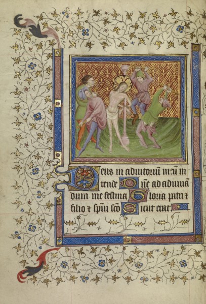 The Flagellation; Paris, France; about 1400 - 1410; Tempera colors, gold leaf, gold paint, and ink on parchment; Leaf
