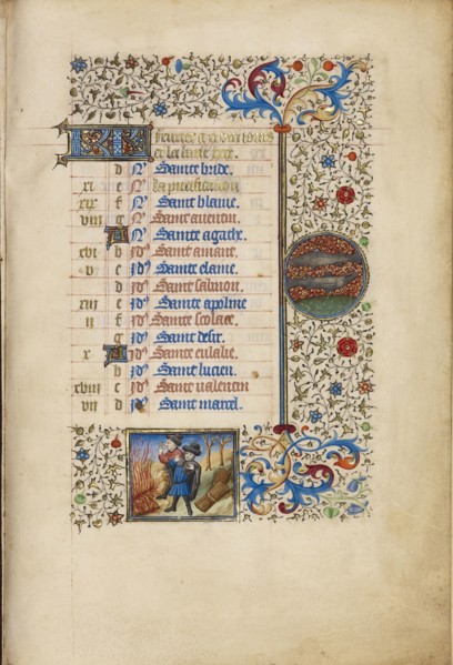 Two Men Warming by a Fire; Zodiacal Sign of Pisces; Workshop of the Bedford Master, French, active first half of 15th century