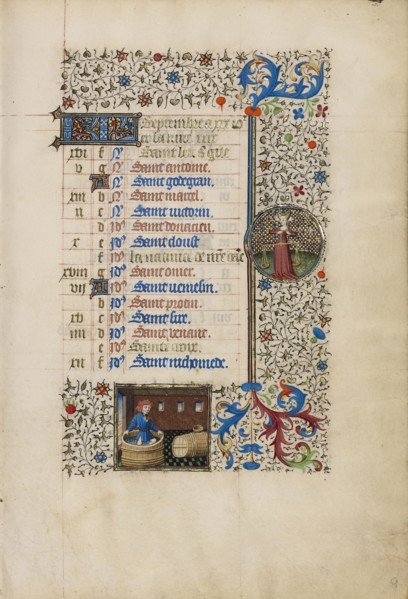 A Man and a Wine Press; Zodiacal Sign of Libra; Workshop of the Bedford Master, French, active first half of 15th century