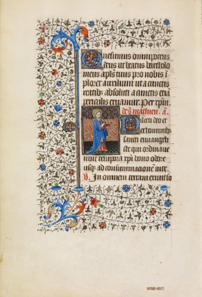 Saint Matthew with a Book; Workshop of the Bedford Master, French, active first half of 15th century, Paris, France; about 1440