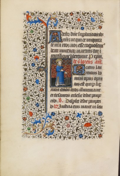 Saint Lawrence with a Gridiron; Workshop of the Bedford Master, French, active first half of 15th century, Paris, France