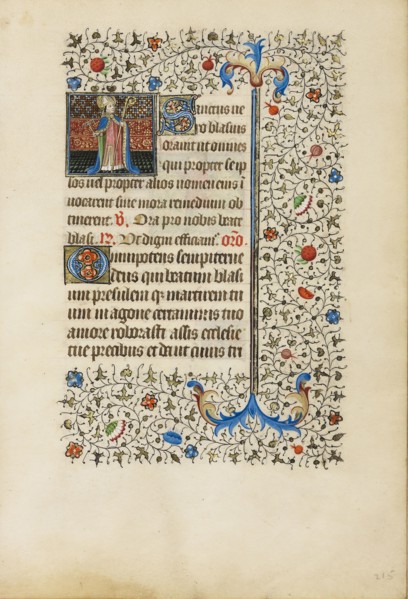 Saint Blasius with a Crosier and a Carding Comb; Workshop of the Bedford Master, French, active first half of 15th century
