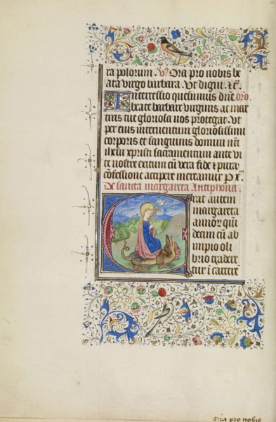 Initial E: Saint Margaret and a Dragon; Master of the Llangattock Hours, Flemish, active about 1450 - 1460, Ghent, bound