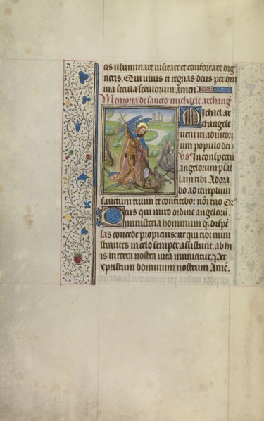 Saint Michael and the Dragon; Workshop of Willem Vrelant, Flemish, died 1481, active 1454 - 1481, Bruges, Belgium; early 1460s