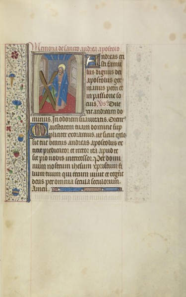 Saint Andrew; Workshop of Willem Vrelant, Flemish, died 1481, active 1454 - 1481, Bruges, Belgium; early 1460s; Tempera colors