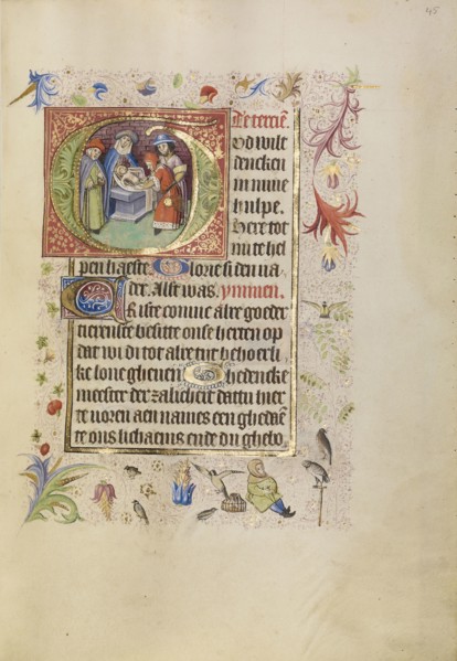 Initial G: The Circumcision; Brabant, possibly, Flanders, Belgium; after 1460; Tempera colors, gold leaf, and ink on parchment
