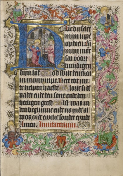 Initial H: The Annunciation; Master of Evert Zoudenbalch, Dutch, active 3rd quarter of 15th century, Utrecht, Netherlands