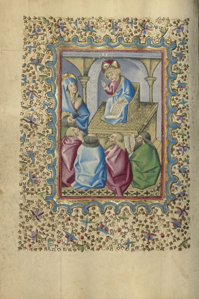 Jesus Among the Doctors; Naples, Campania, Italy; about 1460; Tempera colors, gold, and ink on parchment; Leaf: 17.1 x 12.1 cm