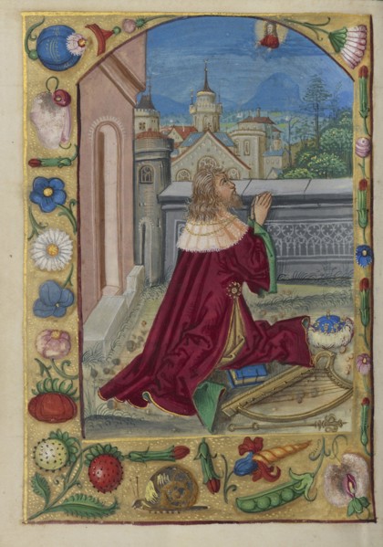 David in Prayer; Strasbourg, France; early 16th century; Tempera colors on parchment; Leaf: 13.5 x 10.5 cm, 5 5,16 x 4 1,8 in