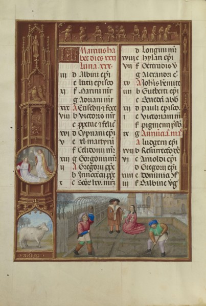 Gardening; Zodiacal Sign of Aries; Workshop of the Master of James IV of Scotland, Flemish, before 1465 - about 1541, Bruges