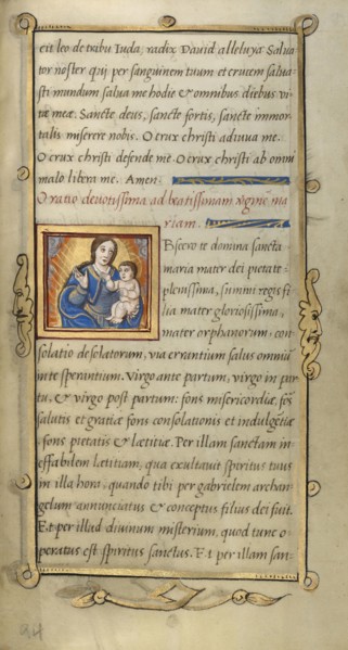 Initial O: The Virgin and Child; Paris, France; 1544; Tempera colors and gold paint on uterine parchment; Leaf: 14.3 x 8.1 cm