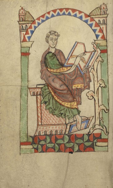 Eadmer of Canterbury Writing; Tournai, probably, Belgium; about 1140 - 1150; Tempera colors, gold paint, and ink on parchment
