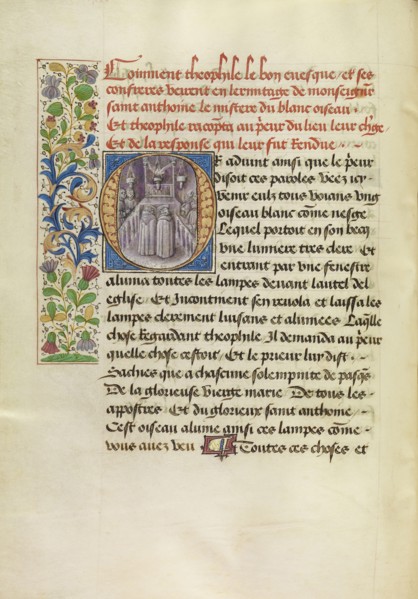 Initial O: The Miracle of the Birds above the Hermitage Altar; Master of the Brussels Romuléon or workshop, Flemish, active