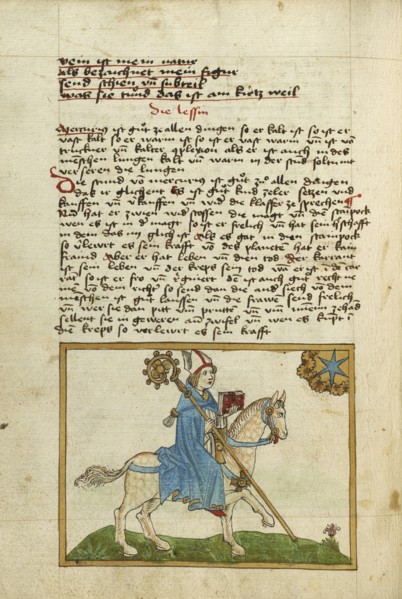 The Planet Jupiter Represented as a Bishop on Horseback; Ulm, Germany; shortly after 1464; Watercolor and ink on paper