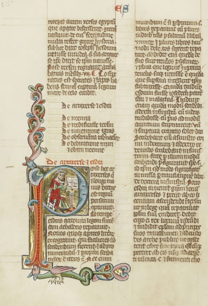Initial P: Esdras; Austria; about 1300; Tempera colors and gold leaf on parchment; Leaf: 34.3 x 24.3 cm, 13 1,2 x 9 9,16 in