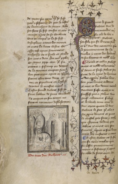 The Rebuilding of the Abbey Church of Saint-Wandrille, Fontenelle near Caudebec-en-Caux, Paris, France; about 1400 - 1415; Leaf