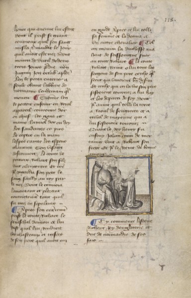 The Bishop of Rouen Presenting the Ducal Sword to Richard I; Paris, France; about 1400 - 1415; Leaf: 29.1 x 19.1 cm