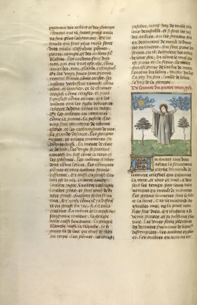 The Creation of the Sun and the Moon; Ghent, Belgium; about 1475; Tempera colors, gold leaf, and gold paint on parchment; Leaf