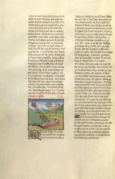Jacob's Dream; Ghent, Belgium; about 1475; Tempera colors, gold leaf, and gold paint on parchment; Leaf: 43.8 x 30.5 cm