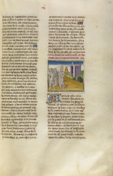 God Instructing Moses on the Building of the Ark of the Covenant; Ghent, Belgium; about 1475; Tempera colors, gold leaf