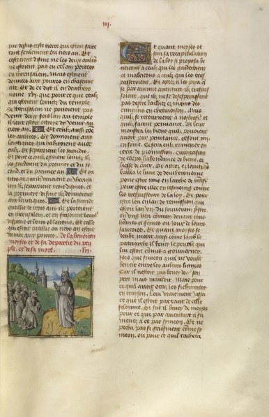 The Departure of Moses; Ghent, Belgium; about 1475; Tempera colors, gold leaf, and gold paint on parchment; Leaf: 43.8 x 30.5 cm