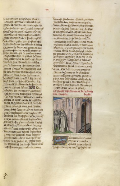 Solomon before the Temple; Ghent, Belgium; about 1475; Tempera colors, gold leaf, and gold paint on parchment; Leaf