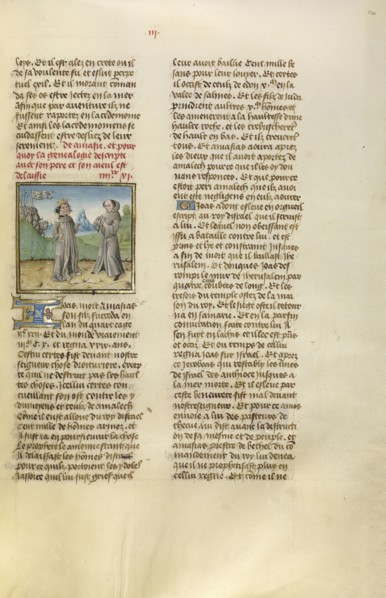 King Anasias Dismissing the Israelite Troops; Ghent, Belgium; about 1475; Tempera colors, gold leaf, and gold paint on parchment