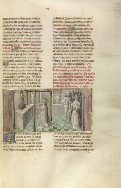 Simonides Consulting the Oracle of Apollo; Ghent, Belgium; about 1475; Tempera colors, gold leaf, and gold paint on parchment