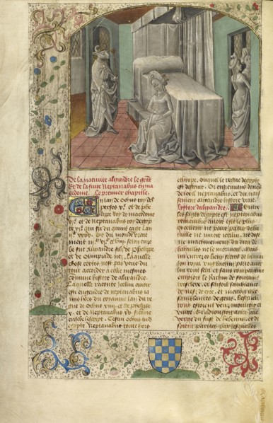 The Conception of Alexander the Great; Ghent, Belgium; about 1475; Tempera colors, gold leaf, and gold paint on parchment; Leaf